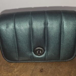 Coach Quilted Dinky 18 Metallic Teal Leather Crossbody Bag